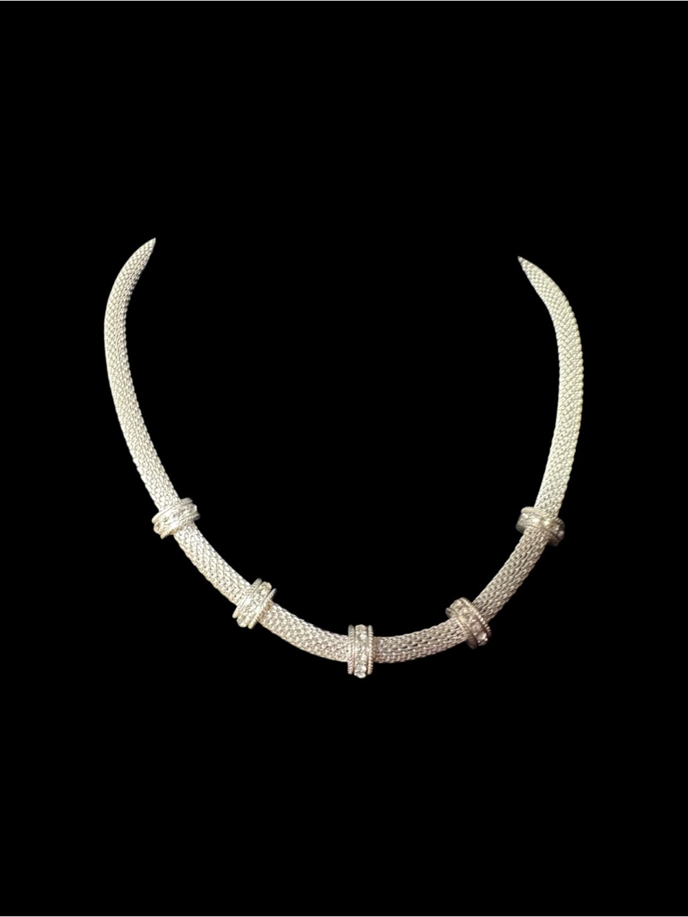 Vtg Crown Trifari Mesh Link Chain Choker with Static Beaded Rhinestone Accents